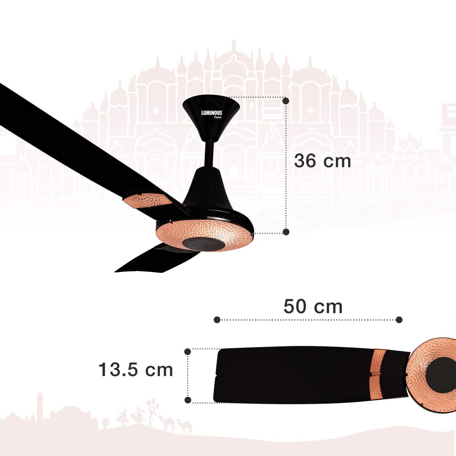 Buy LUMINOUS Jaipur Tamra 3 Star 1200mm 3 Blade High Speed Ceiling Fan ...