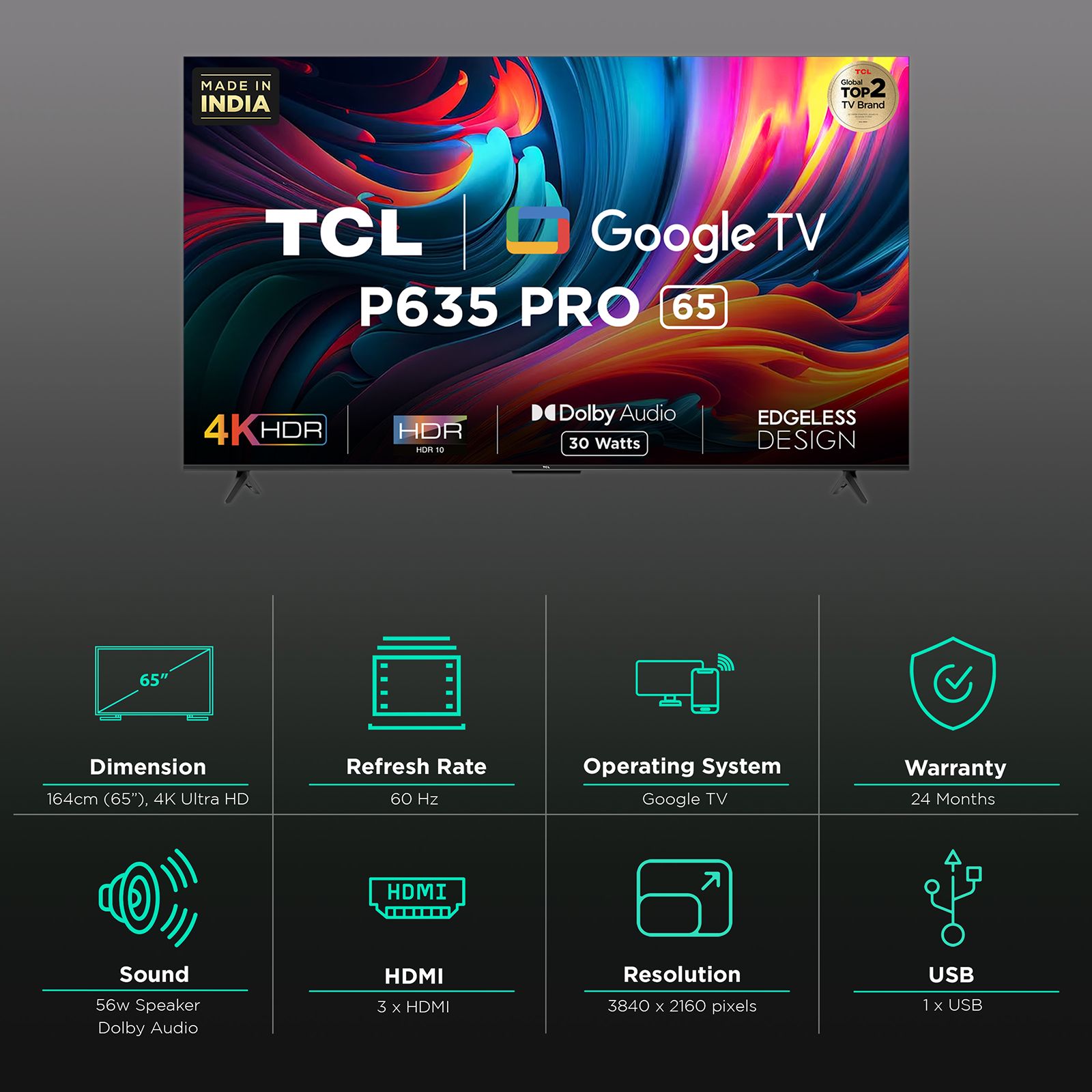 Buy TCL 65P635 Pro 165 cm (65 inch) 4K Ultra HD LED Google TV with ...