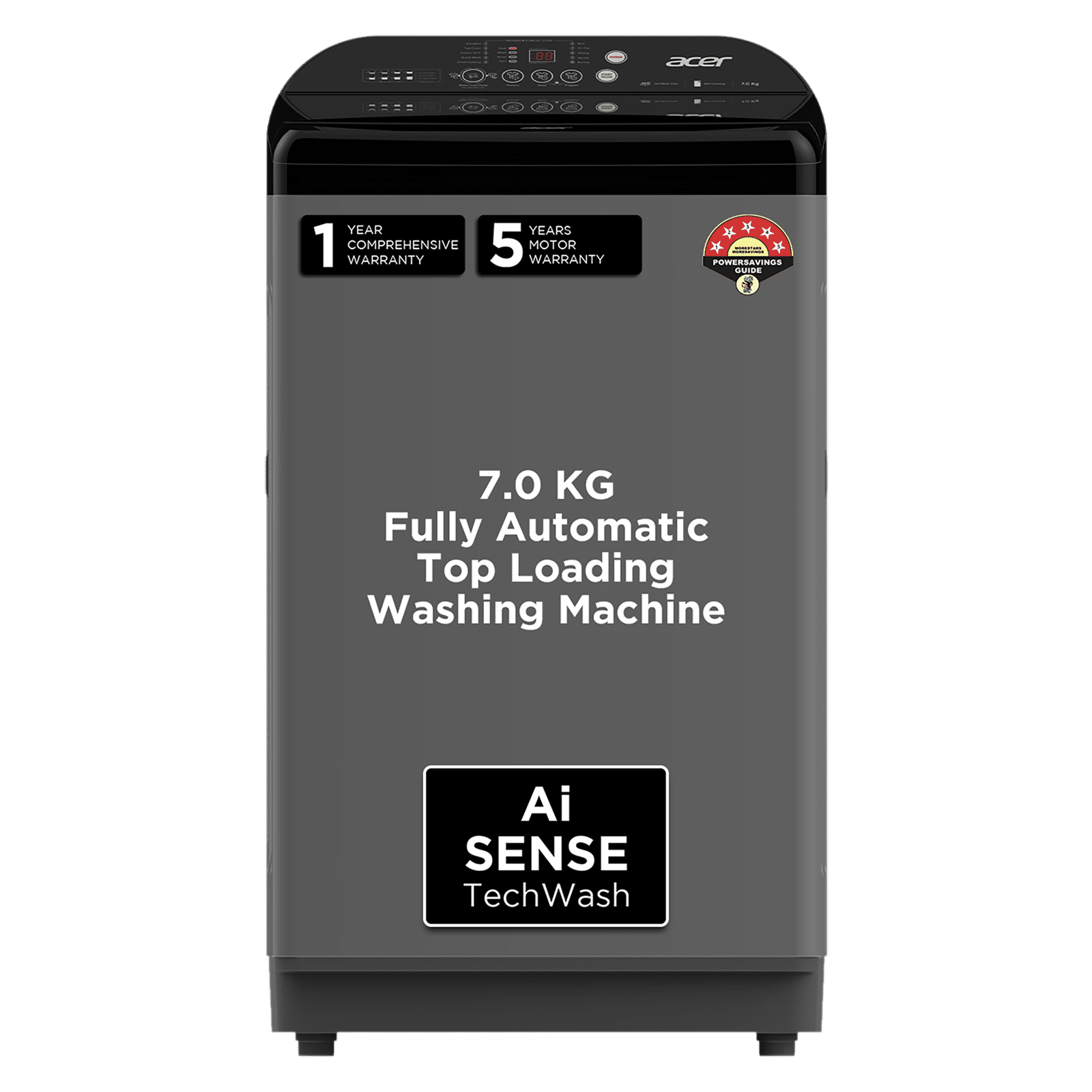 acer 7 kg 5 Star Fully Automatic Top Load Washing Machine (Quad Wash, AR70FATLP1EC, AiSense, Grey)