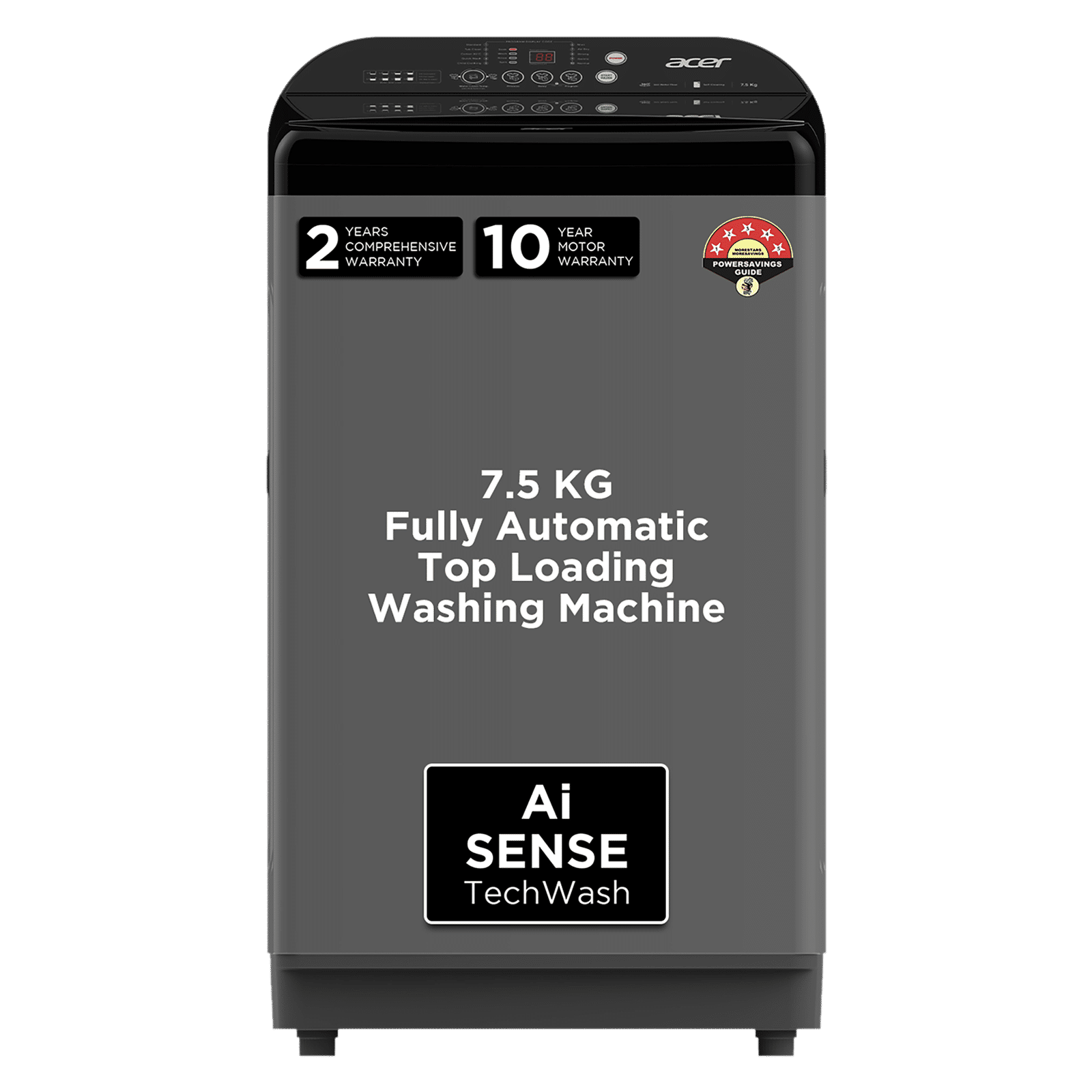 acer 7.5 kg 5 Star Fully Automatic Top Load Washing Machine (Halo Wash, AR75FATLP1GT, AiSense, Grey)