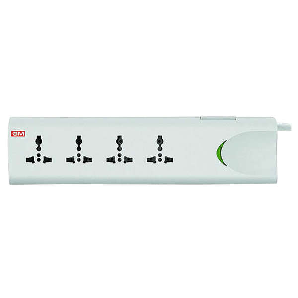 GM E-Book 10 Amps 4 Sockets Spike Guard With Single Switch (2 Meters, Child Safety Shutter, 3060, White)_1