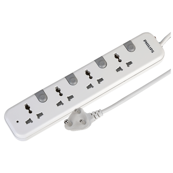 PHILIPS 10 Amps 4 Sockets Spike Guard With Individual Switch (1.4 Meters, Child Safety Shutter, CHP3441W/94, White)_1