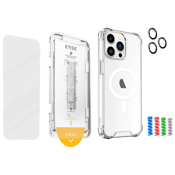 ESSE Armor360 Tufskin MagSafe Case, Tempered Glass, Cam and Cable Protector 4in1 Combo for iPhone 15 Pro Max (Anti Glare Glass, Transparent)_1