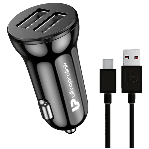 ultraprolink Mach12 12 Watts/2.4 Amps 2 USB Ports Type C Car Charging Adapter with Cable (Smart Charge, UM1144C, Black)_1