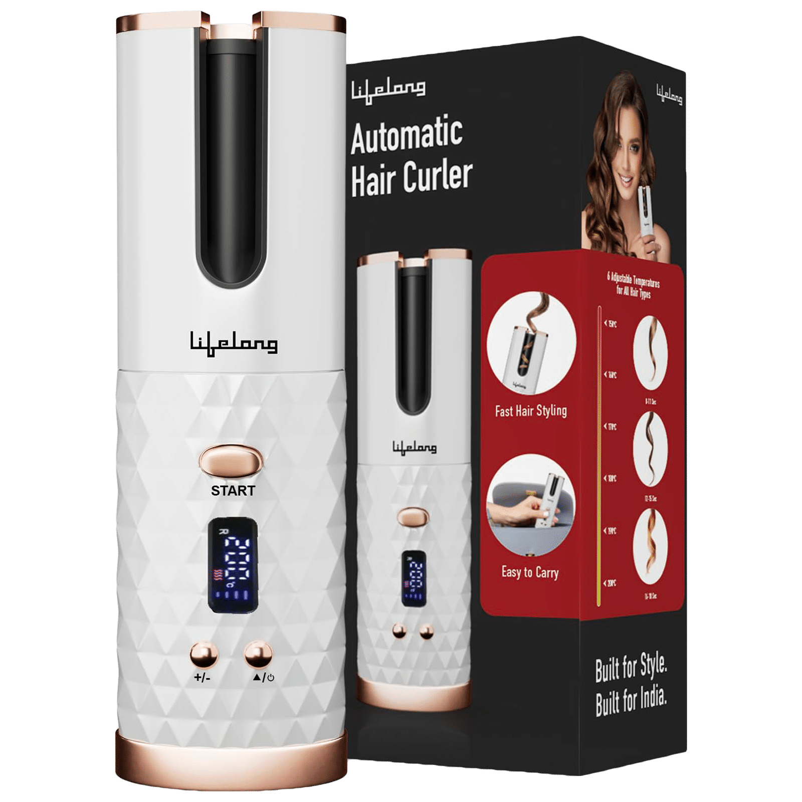 Lifelong LLPCW101 Rechargeable Hair Curler with 6 Temperature Settings (White)