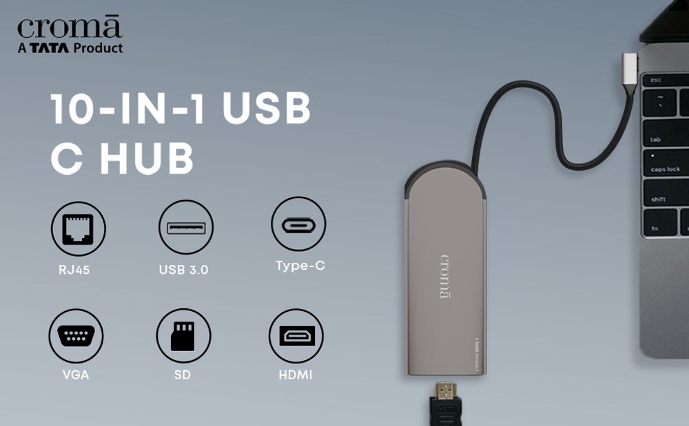Buy Croma USB 3.0 Type C to USB 3.0 Type A, LAN Port USB Hub (Up to 100  Mbps Speed, Black) Online – Croma