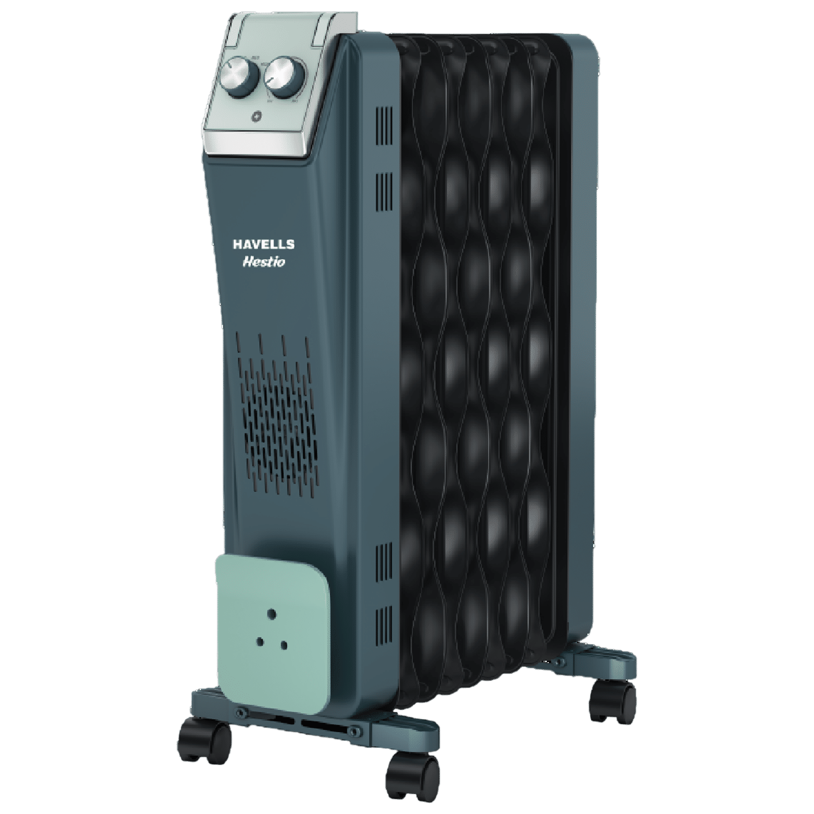 HAVELLS Hestio 9 Wave fin 2400 Watts PTC Fan Oil Filled Room Heater (Multi Directional Heating, GHROFCJN240, Dark Slate Cyan Grey)