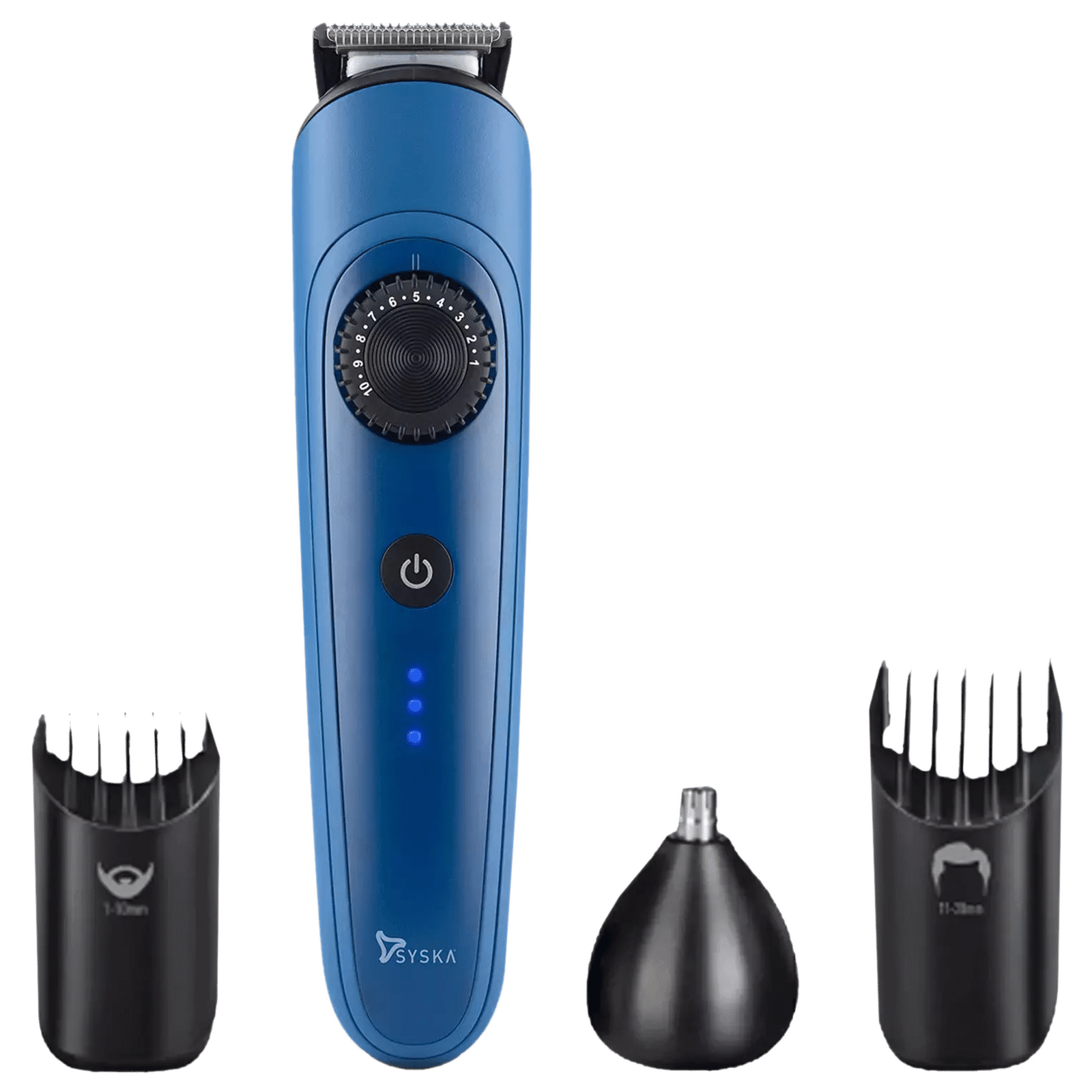 SYSKA BeardPro Rechargeable Corded & Cordless Dry Trimmer for Beard, Moustache, Nose, Ear & Eyebrow with 40 Length Settings for Men (120min Runtime, IPX7 Waterproof, Blue)