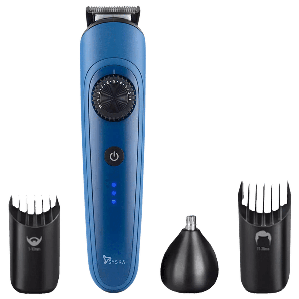SYSKA BeardPro Rechargeable Corded & Cordless Dry Trimmer for Beard, Moustache, Nose, Ear & Eyebrow with 40 Length Settings for Men (120min Runtime, IPX7 Waterproof, Blue)_1