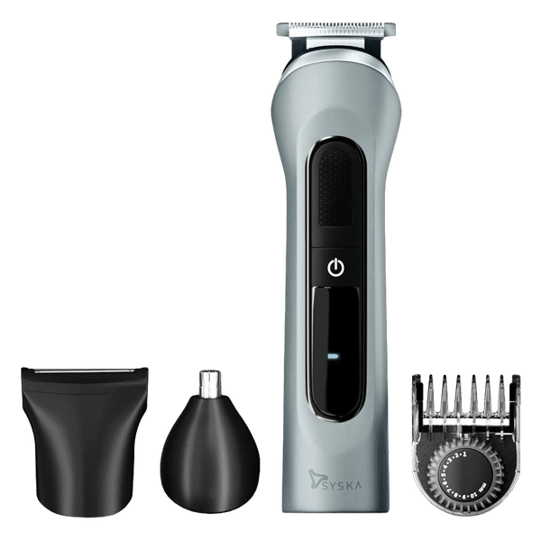 SYSKA UltraTrim Rechargeable Corded & Cordless Dry Trimmer for Beard, Moustache, Nose, Ear & Eyebrow with 20 Length Settings for Men (120min Runtime, Fast Charging, Grey)_1