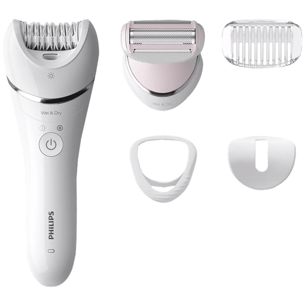 PHILIPS Series 8000 Rechargeable Cordless Wet & Dry Epilator for Legs, Face & Arms with 4 Interchangeable Heads (Double Action Technology, White)_1