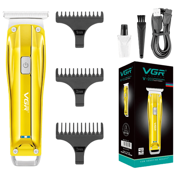 VGR V-955 Rechargeable Corded & Cordless Wet & Dry Trimmer for Hair Clipping, Beard, Moustache & Body Grooming with 3 Length Settings for Men (100min Runtime, LED Indicator, Gold)_1