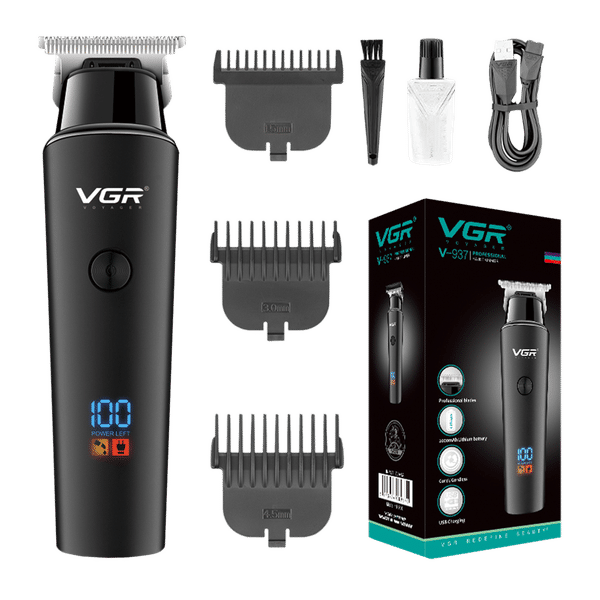 VGR V-937 Rechargeable Corded & Cordless Wet & Dry Trimmer for Hair Clipping, Beard, Moustache & Body Grooming with 3 Length Settings for Men (500min Runtime, LED Display, Black)_1