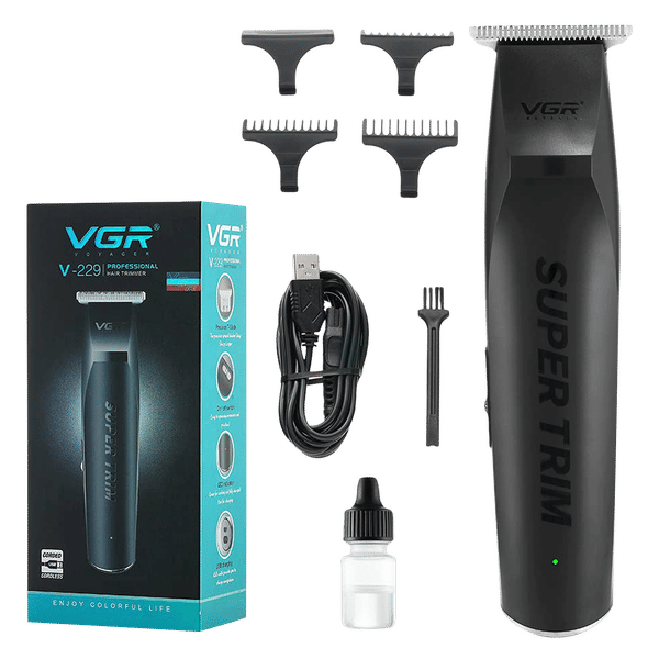 VGR V-229 Rechargeable Corded & Cordless Wet & Dry Trimmer for Hair Clipping, Beard, Moustache & Body Grooming with 3 Length Settings for Men (120min Runtime, Indicator Light, Black)_1