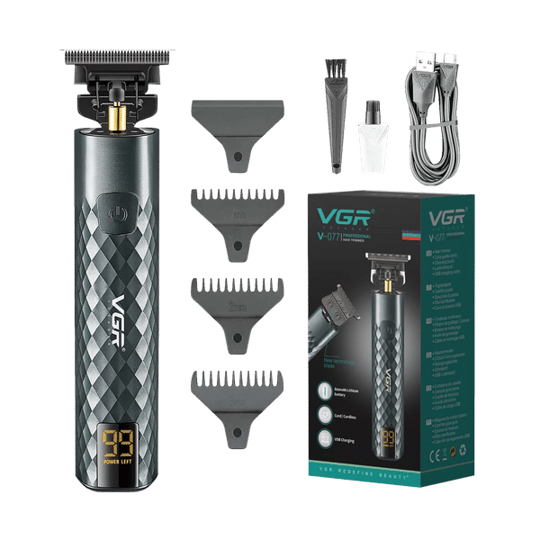 VGR V-077 Rechargeable Cordless Dry Trimmer for Hair Clipping, Beard, Moustache, Body Grooming & Intimate Areas with 3 Length Settings for Men (150min Runtime, LED Display, Black)_1