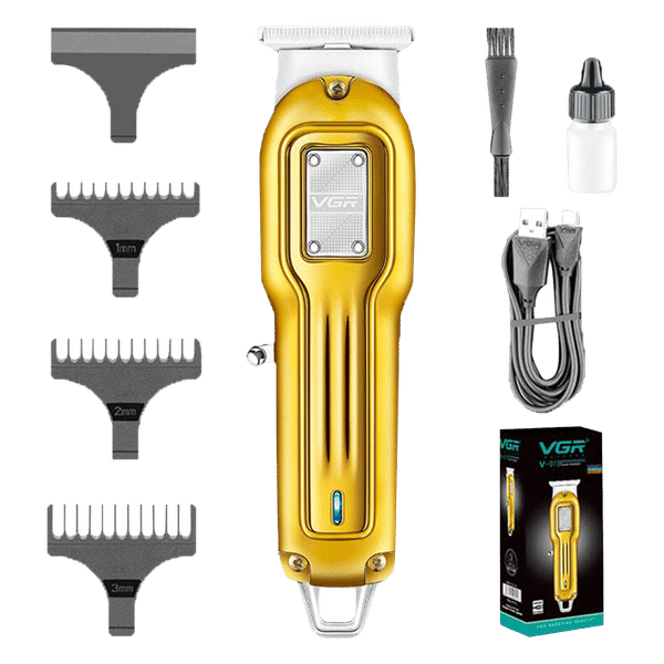 VGR V-919 Rechargeable Cordless Wet & Dry Trimmer for Hair Clipping, Beard, Moustache, Body Grooming & Intimate Areas with 3 Length Settings for Men (100min Runtime, Indicator Light, Gold)_1