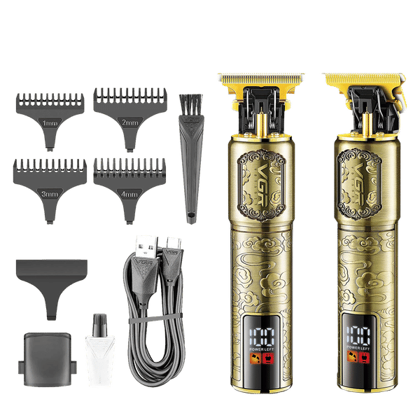 VGR V-073 Rechargeable Cordless Wet & Dry Trimmer for Hair Clipping, Beard, Moustache, Body Grooming & Intimate Areas with 4 Length Settings for Men (240min Runtime, LED Display, Gold)_1