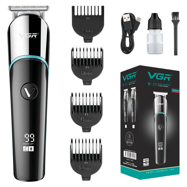 VGR V-291 Rechargeable Corded & Cordless Wet & Dry Trimmer for Hair Clipping, Beard, Moustache & Body Grooming with 4 Length Settings for Men (120min Runtime, LED Digital Display, Blue)_1
