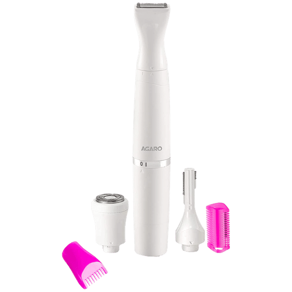 AGARO 2107 Rechargeable Cordless Wet & Dry Trimmer for Intimate Areas, Nose, Ear & Eyebrow with 2 Length Settings for Women (60min Runtime, IPX4 Water Resistant, White)_1
