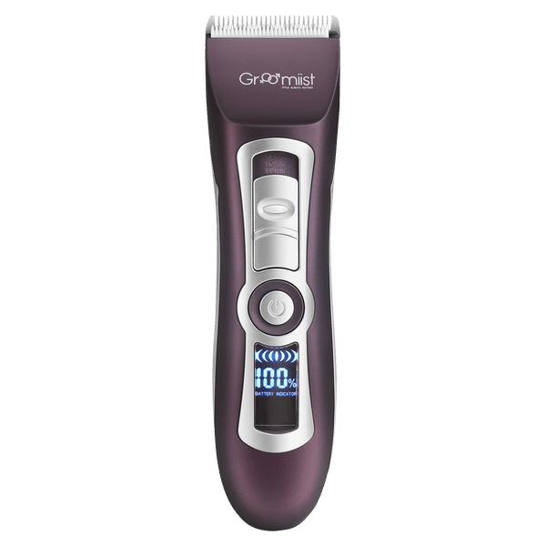 Groomiist Platinum Series Rechargeable Corded & Cordless Dry Trimmer for Hair Clipping, Beard & Moustache with 4 Length Settings for Men (300min Runtime, LCD Display with Indicators, Brown & Ivory)_1