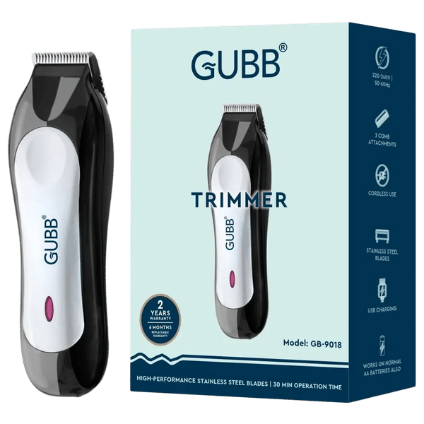 GUBB GB-9018 Rechargeable Cordless Dry Trimmer for Beard with 5 Length Settings for Men (30mins Runtime, 360 Degree Rotating Blades, Black)_1
