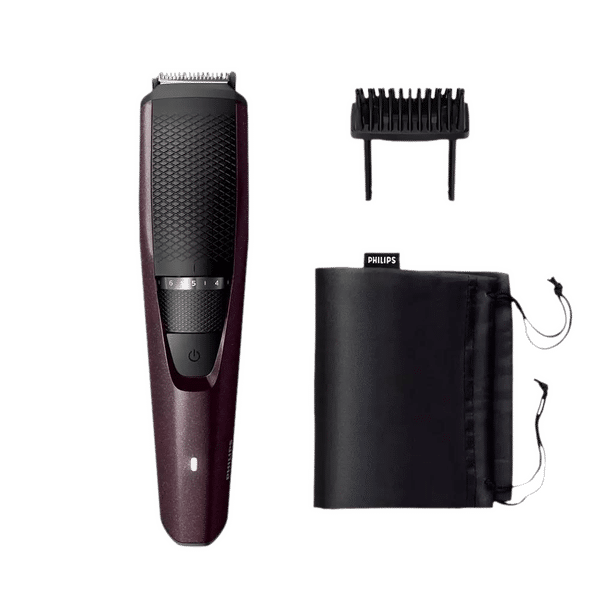 PHILIPS 3000 Series Rechargeable Cordless Wet & Dry Trimmer for Beard & Moustache with 20 Length Settings for Men (60min Runtime, LED Charge Indicator, Wine)_1