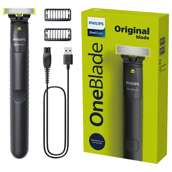 PHILIPS OneBlade Rechargeable Cordless Wet & Dry Trimmer for Beard & Moustache with 3 Length Settings for Men (30min Runtime, IPX7 Waterproof, Charcoal Gray)_1