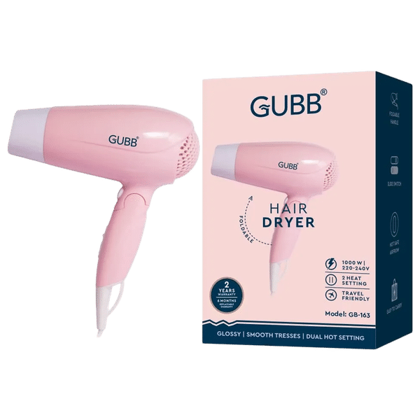 GUBB GB-163 Hair Dryer with 3 Heat Settings & Cool Shot (Overheat Protection, Pink)_1
