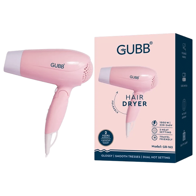 For 429/-(72% Off) GUBB GB-163 Hair Dryer with 3 Heat Settings & Cool Shot (Overheat Protection, Pink) at Croma