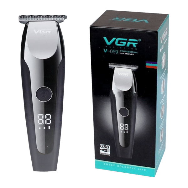VGR V-059 Rechargeable Cordless Dry Trimmer for Hair Clipping, Beard, Moustache & Body Grooming with 4 Length Settings for Men (150min Runtime, LED Display, Black)_1