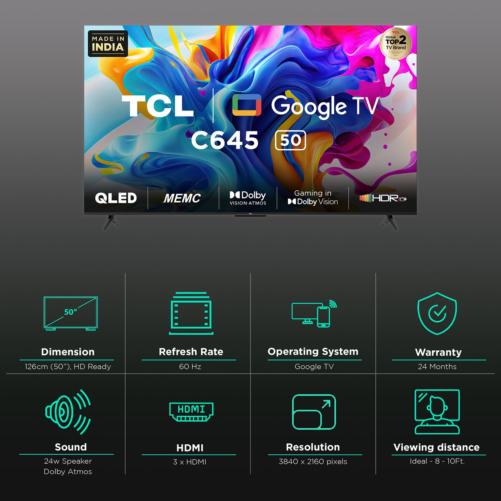 Buy TCL C645 126 cm (50 inch) QLED 4K Ultra HD Google TV with Dolby ...