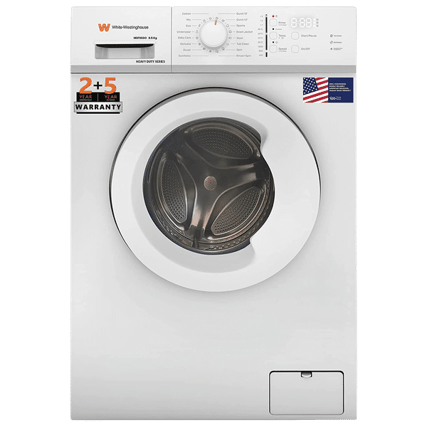 White Westinghouse 8.5 kg Fully Automatic Front Load Washing Machine (HDF8500, In-Built Heater, Black & White)_1