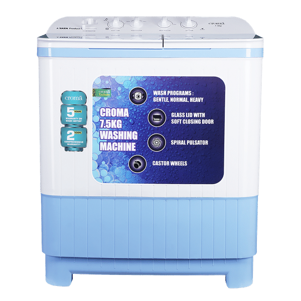 Croma 7.5 kg Semi Automatic Washing Machine with Auto Unbalancing Detection (CRAW2223, White)_1