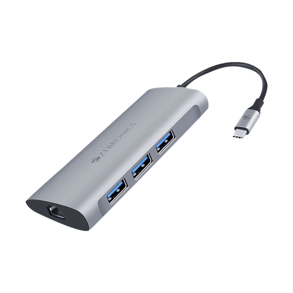 ZEBRONICS Zeb-TA1000UCL 6-in-1 USB 3.0 Type C to USB 3.0 Type A, Micro SD, SD, RJ45 Multiport Adapter (5 Gbps Data Transfer Rate, Silver)_1