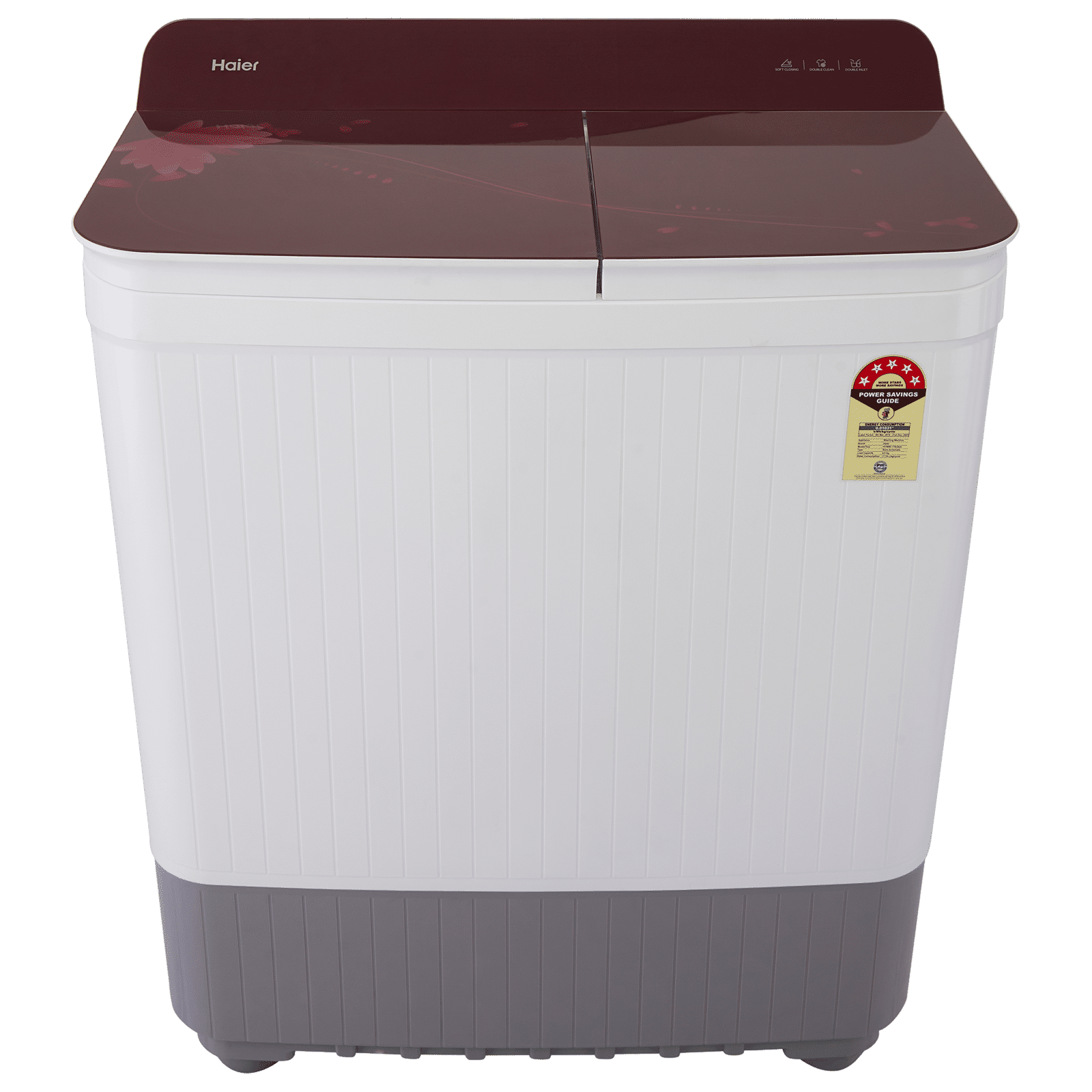 Buy Haier 8 kg 5 Star Semi Automatic Washing Machine with Anti Bacterial Vortex Pulsator (178, HTW80-178, Burgundy with Flower) Online - Croma