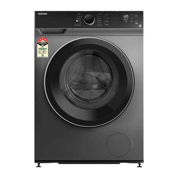 TOSHIBA 8 kg 5 Star Inverter Fully Automatic Front Load Washing Machine (TW-BJ90M4-IND(SK), Cyclone Mix Feature, Silver)_1