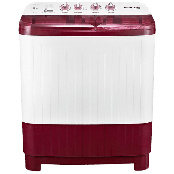 VOLTAS beko 8 kg 5 Star Semi Automatic Washing Machine with IPX4 Control Panel (WTT80DBRT, Burgundy)_1