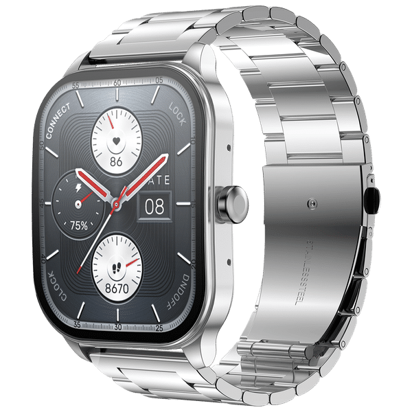 amazfit Pop 3S Smartwatch with Bluetooth Calling (49.7mm AMOLED Display, IP68 Water Resistant, Metallic Silver Strap)_1