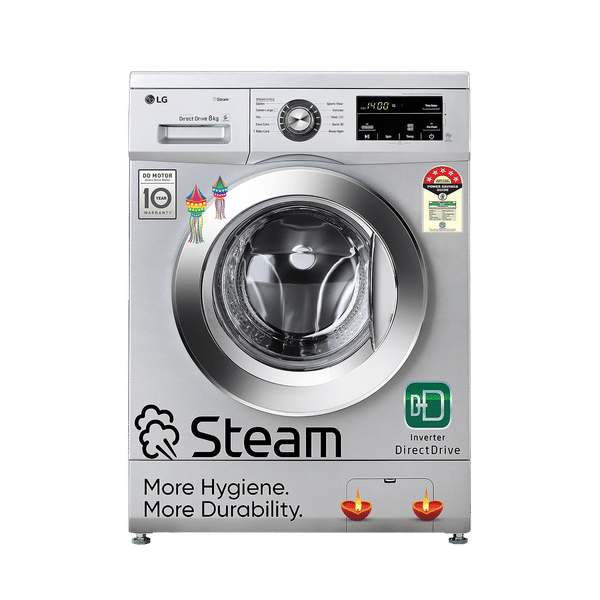 LG 8 kg 5 Star Inverter Fully Automatic Front Load Washing Machine (FHM1408BDL, In-built Heater, Luxury Silver)_1