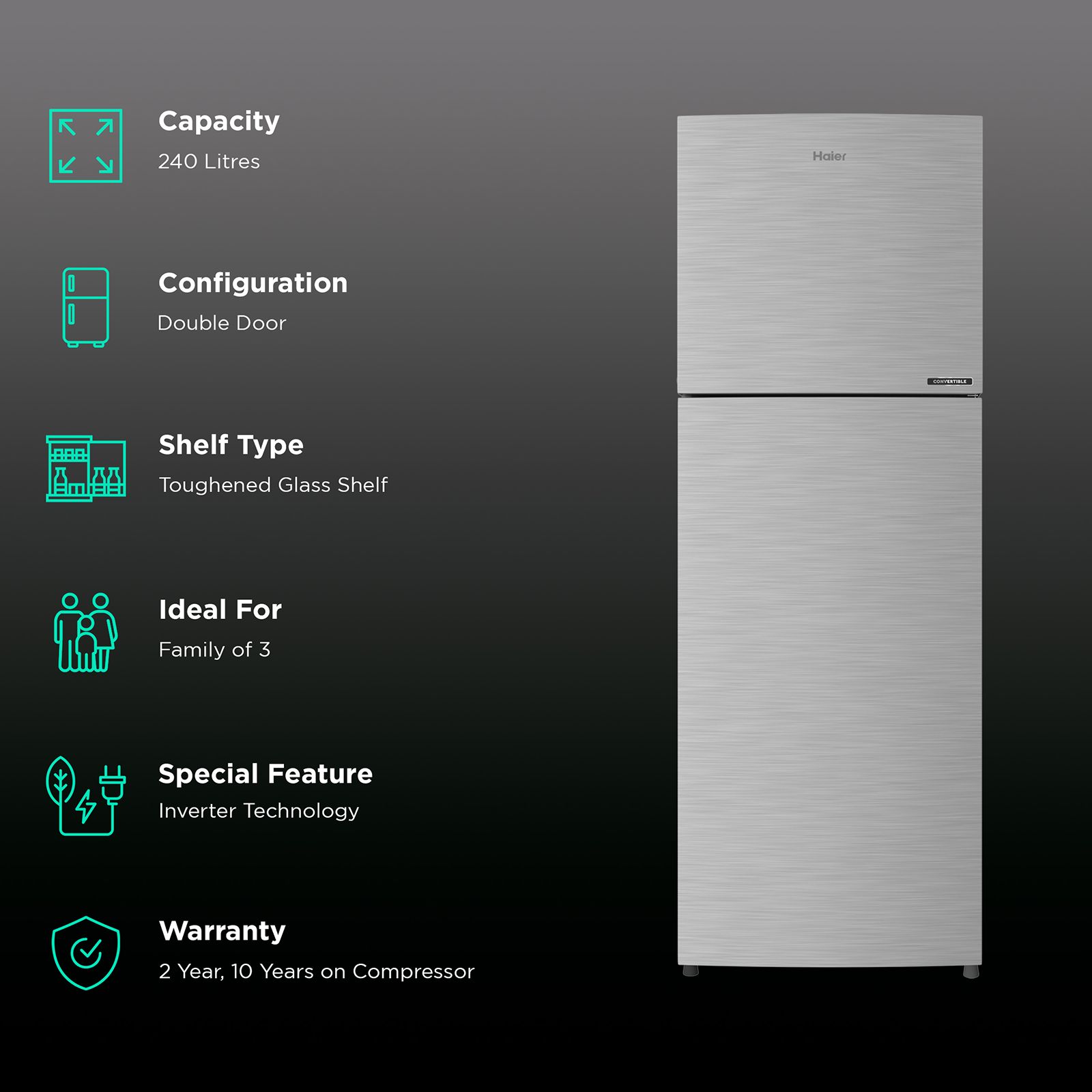 Buy Haier 240 Litres 2 Star Frost Free Double Door Refrigerator with