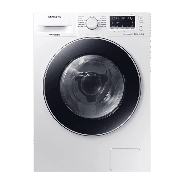 SAMSUNG 7/5 kg 5 Star Inverter Fully Automatic Front Load Washer Dryer (WD70M4443JW/TL, Diamond Drum, White)_1