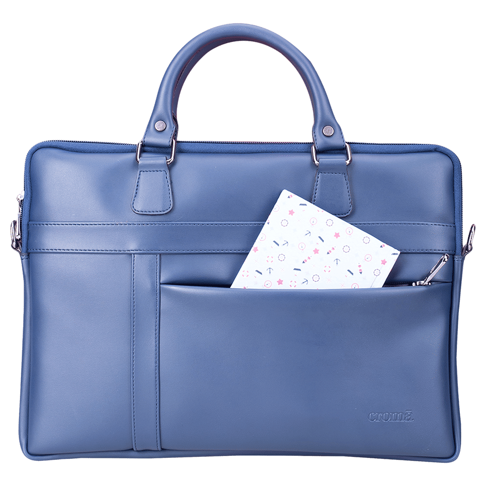 Croma Polyurethane Leather Sling Bag for 14 Inch Laptop (Water Resistant, Blue)_5