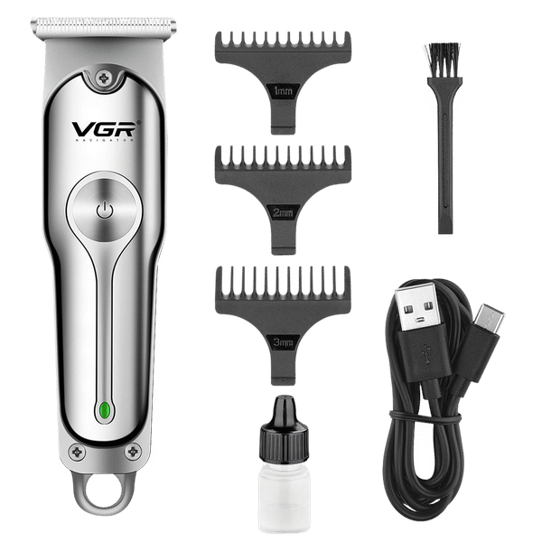 VGR India V-071 Rechargeable Corded & Cordless Dry & Wet Trimmer for Hair Clipping, Body Grooming, Beard & Mustache with 3 Length Settings for Men (120mins Runtime, Turbo Function, Silver)_1