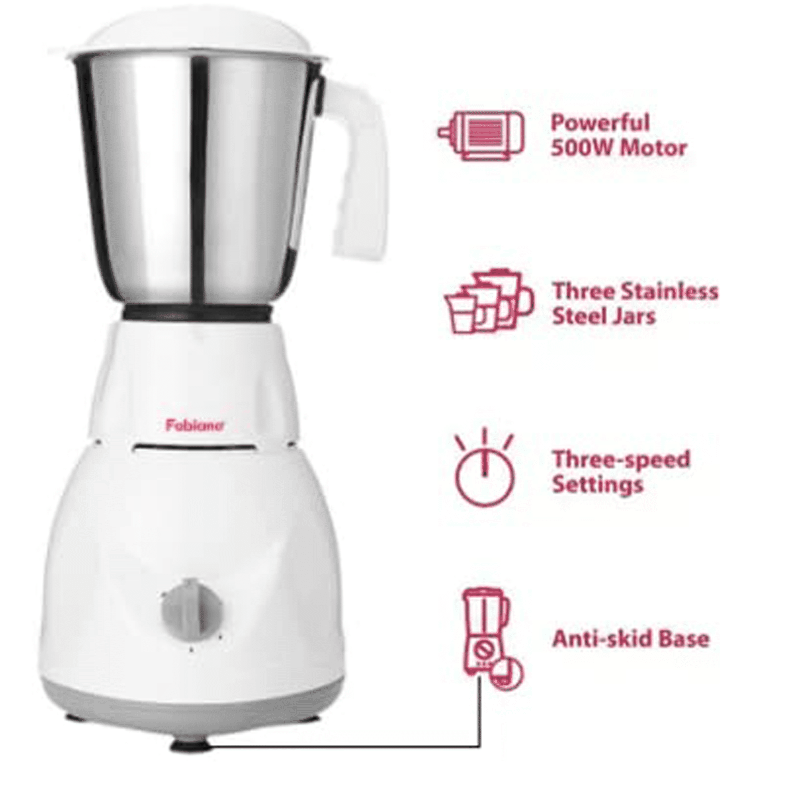 Buy Fabiano Tulip 500 Watt 3 Jars Mixer Grinder (3 Speed Settings ...