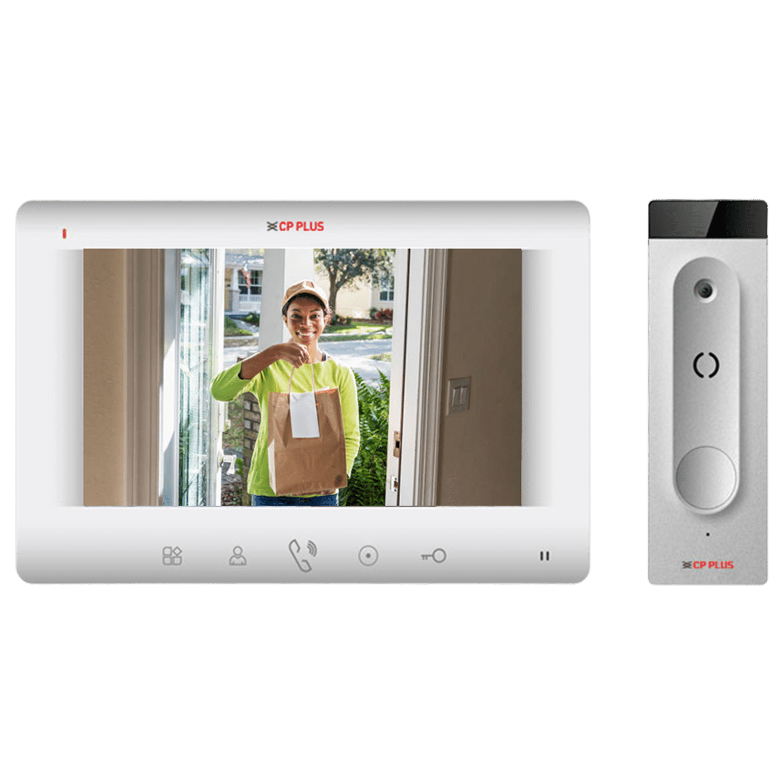 CP PLUS 7 Inch Video Door Phone Kit (TFT LCD Display, CPPVK70TH, White)