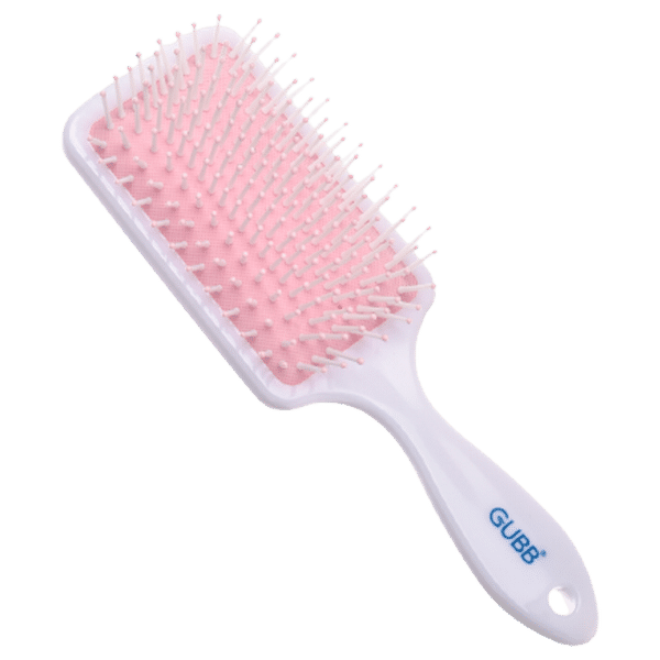 GUBB Tropical Bloom Hair Styler with Ultra Soft & Flexible Bristles (Paddle Shape, White & Pink)_1