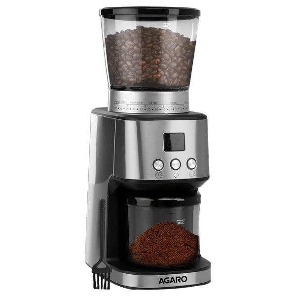 AGARO Supreme 12 Cups Automatic Coffee Grinder (Grinds Coffee Beans, Digital Timer, 33914, Silver)_1