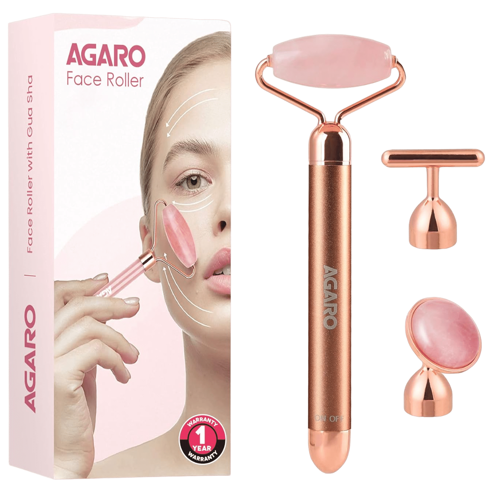 AGARO Rose Quartz 3-in-1 Grooming Kit for Face for Women (High Frequency Vibration, Rose Gold)