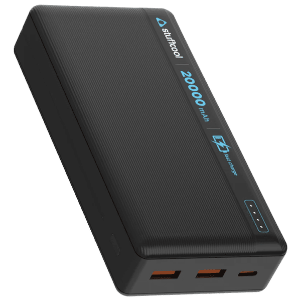 stuffcool Major Plus 20000 mAh 22.5W Fast Charging Power Bank (2 Type A, 1 Micro USB and 1 Type C Port, Short Circuit Protection, Black)_1