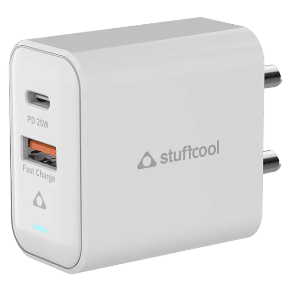 Stuffcool Flow 25W Type A and Type C 2-Port Fast Charger (Adapter Only, BIS Approved, White)_1